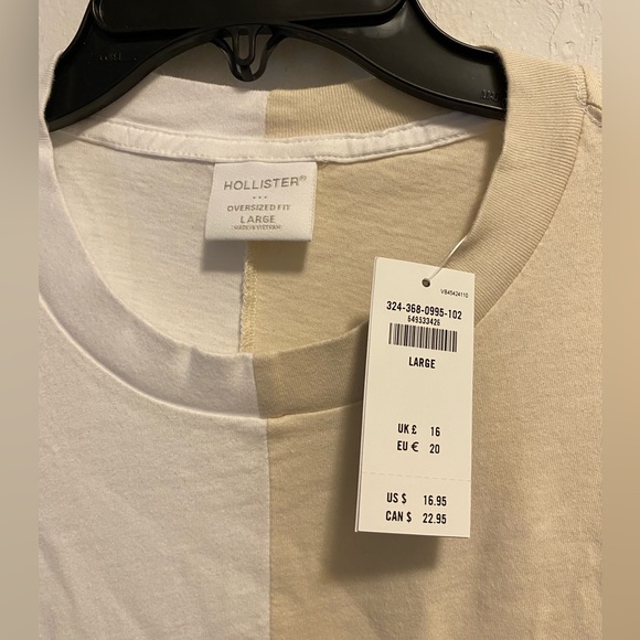 Hollister Oversized Fit White/Cream Spliced Short Sleeve Tee Size Large - Picture 3 of 3